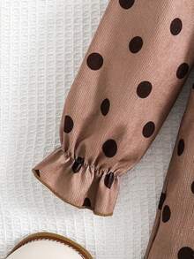 SHEIN Nhỏ bé Cô gái In vết tròn Polka Ruffle Đầm - Cà phê - Xem 6