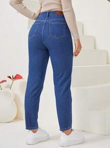 SHEIN EZwear 女性胡蘿蔔切牛仔褲 - 中等水洗藍 - 查看 1