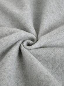 SHEIN EZwear 女款字母印花落肩抓絨運動衫 - 灰色 - 查看 4