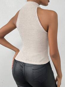 Chiquease Women's Cross Halter Neck Ribbed Tank Top - Apricot - View 2