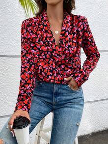 SHEIN LUNE 女款心形圖案裹身襯衫 - 彩色 - 查看 6