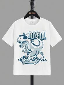 Boys' Cartoon Pattern Short Sleeve Round Neck T-shirt Suitable For Summer - White - View 1