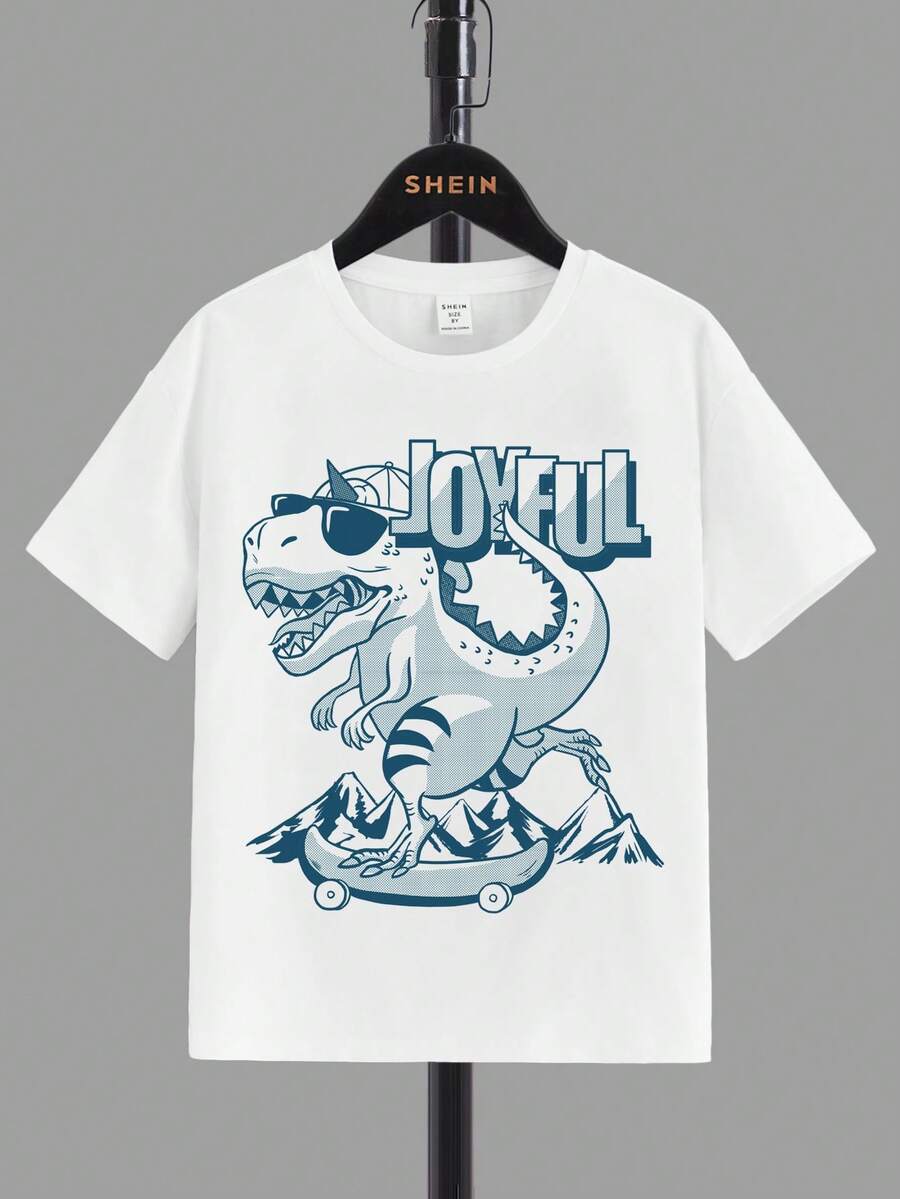 Boys' Cartoon Pattern Short Sleeve Round Neck T-shirt Suitable For Summer - White - View 1