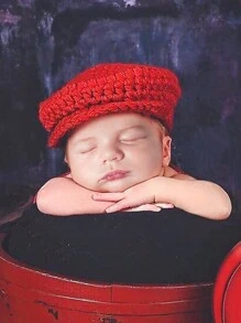 Red Knitted Newborn Baby Boys' Beret Hat, Perfect For Newborn Photography - Red - View 1