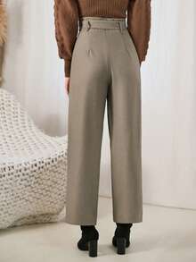 SHEIN Frenchy 女款高腰素面直筒褲 - 灰色 - 查看 4