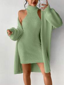 SHEIN Privé Của phụ nữ Màu thuần Áo cao cổ Thời trang Áo len - Màu xanh Bạc hà - Xem 6