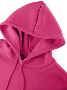 Flirla Women'S Plus Size Hooded Letter Print Fleece Sweatshirt With Bear Design - Black - View 5