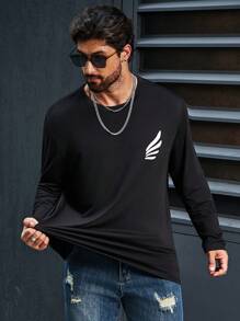 Manfinity Homme Men's Plus Size Graphic Printed Long Sleeve T-shirt - Black - View 1