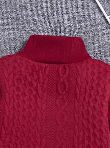 SHEIN Leap Crew 運動板織針織運動衫,字母圖案和立領適合年輕男孩 - 酒紅色 - 查看 5