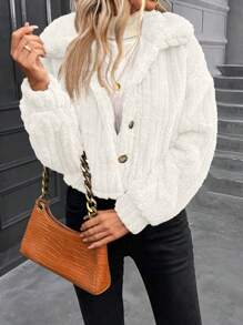 SHEIN Frenchy Của phụ nữ Nút phía trước Thả vai Sang trọng Áo khoác - Màu be - Xem 4