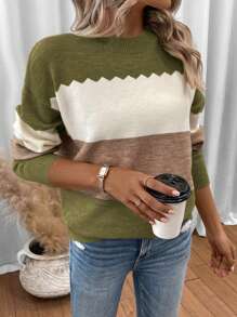 SHEIN LUNE Color Block Drop Shoulder Sweater,Long Sleeve Tops In Fall/Winter - Multicolor - View 5