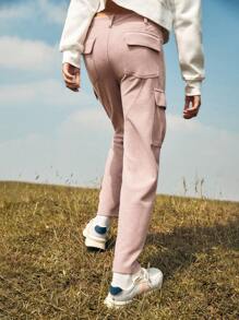 In My Nature Solid Color Women's Outdoor Corduroy Pants With Side Pockets - Dusty Pink - View 2