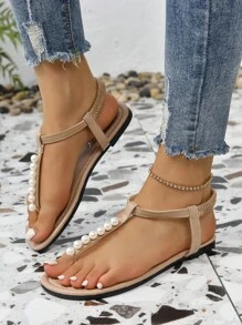 新款时尚女士绑带凉鞋，罗马风休闲一脚蹬凉鞋，黑色、米色、棕色可选，舒适平底沙滩凉鞋，博主推荐厚底凉鞋，夏季沙滩鞋，优雅搭扣低跟圆头凉鞋，简约户外拖鞋。请谨慎下单，因为鞋码可能偏大，每个人的身材比例都不同。百搭平底一脚蹬女士凉鞋 - 卡其色 - 查看 4