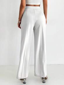 EURMUSE Solid High Waist Suit Pants - White - View 2