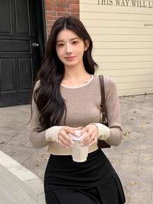 Dazy Star Women's Colorblock Sweater - Khaki - View 4