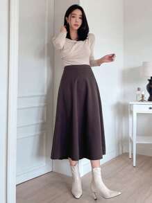 DAZY Của phụ nữ Eo cao Lay động Thêm dài Váy - Màu nâu Sô-cô-la - Xem 5