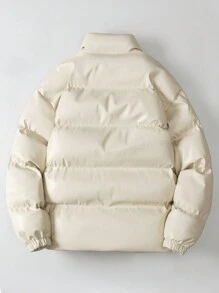 Manfinity EZcore Men's Solid Double Pockets Loose Padded Coat - Beige - View 2