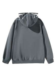 Aesthetic Post--Men's Loose Fit Zipper Front Hoodie With Thermal Lined - Grey - View 2