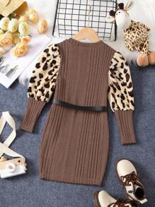 SHEIN Váy len đan tay Gigot cho bé gái trẻ có túi ở eo - Nhiều màu - Xem 2