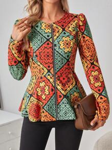 SHEIN Clasi Printed Regular Fit Zipper Closure Jacket With Drawstring Waist - Multicolor - View 3