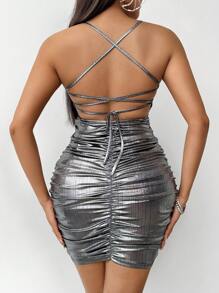 Chiquease Pleated Crisscross Back Strap Dress - Black - View 2