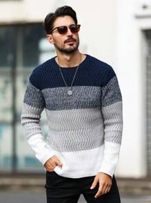 Manfinity Homme Men's Color Block Round Neck Sweater - Multicolor - View 4