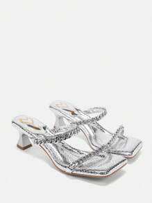 CUCCOO SZL 金屬鏈裝飾女性時尚拖鞋 - 銀色 - 查看 1