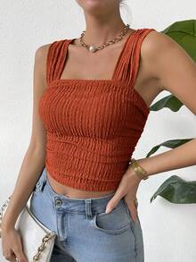 Chiquease Solid Color Short Length Women's Tank Top For Summer - Maroon - View 4