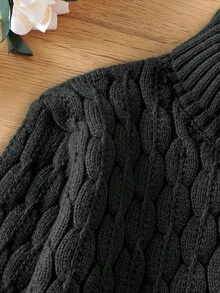 SHEIN Suéter De Cuello Alto De Color Sólido Para Niña - Negro - Ver 4