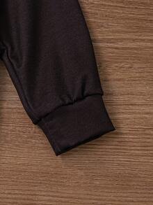 SHEIN Nhỏ bé Cô gái Hoa Và In thư Áo nỉ - màu đen - Xem 4