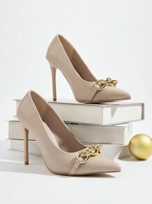 秋冬不尋常風格舒適女士綁帶高跟鞋 - 杏色 - 查看 1