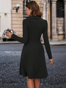 SHEIN Clasi Một nửa thân trước Dây kéo Đầm - màu đen - Xem 2