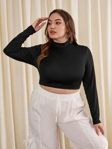 SHEIN Essnce Của phụ nữ Kích thước lớn Đứng cổ áo Quần skinny Áo thun - màu đen - Xem 6