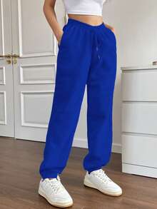 SHEIN Unity Của phụ nữ Dây rút Trở viền Quần Chạy bộ - Xanh đậm - Xem 4