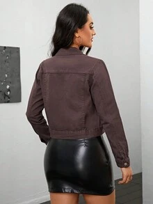 SHEIN Essnce Chaqueta Vaquera Cargo Para Mujer Con Bolsillos - Café integral - Ver 2
