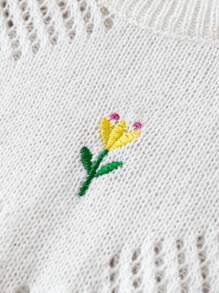 SHEIN Unity Women's Floral Embroidered Sweater - White - View 5