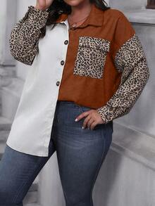 SHEIN LUNE Kích thước lớn Lỏng lẻo In hoa Báo Áo sơ mi - màu nâu - Xem 4