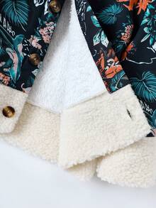 SHEIN Toddler Girls' Floral Print Jacket For Autumn And Winter - Navy Blue - View 3