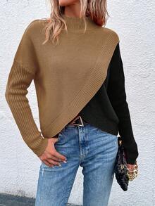 SHEIN Essnce 兩色小高領落肩裹身毛衣 - 彩色 - 查看 6