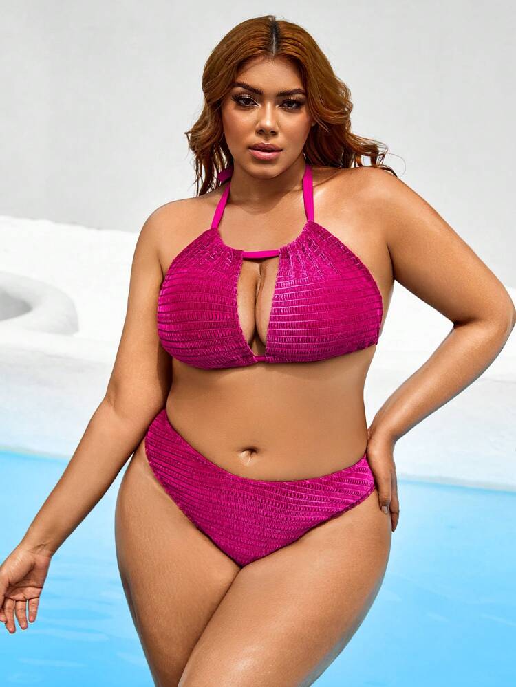 Plus Size Women's Halter-Neck Swimwear Set Summer