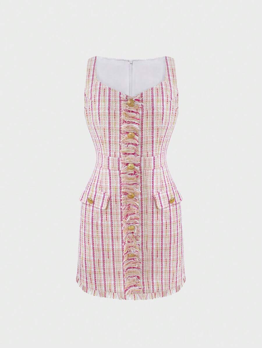 SHEIN Unity Women's Sleeveless Plaid Dress - Pink - View 1