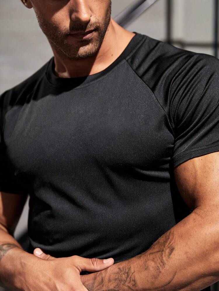 Men's Printed Black Short Sleeve Sport T-Shirt Workout Tops Compression Shirt Men