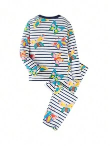 Cô gái Loại bướm Mẫu sọc Tay áo dài & Quần Bộ mặc nhà - trắng - Xem 2