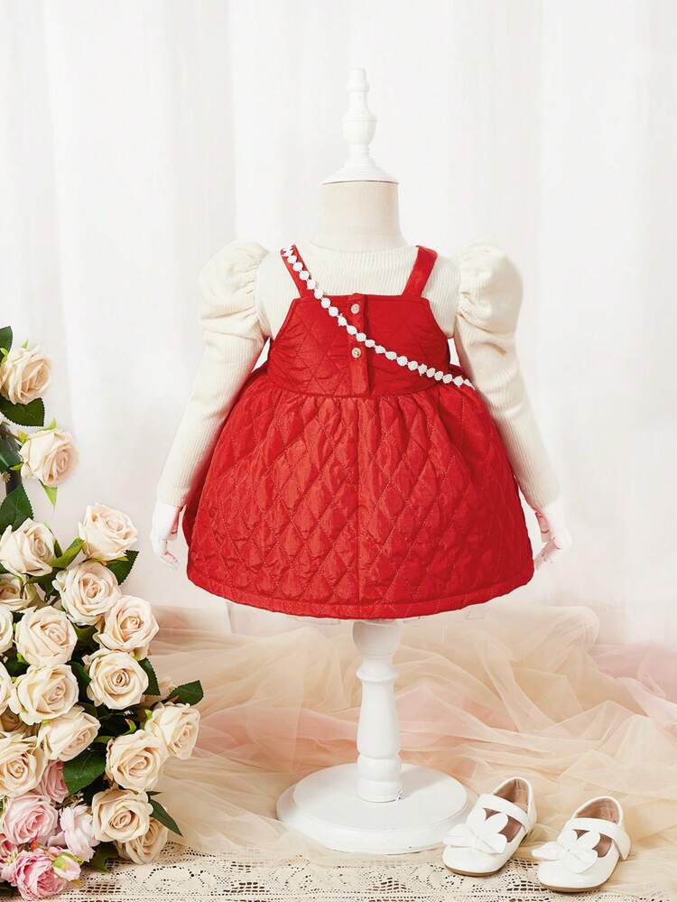 Baby Girls' 3pcs Bow Knot Strap Dress, T-Shirt And Bag Set