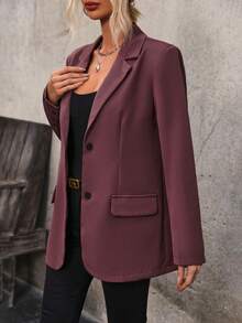 SHEIN Clasi Blazer De Color Sólido Con Cuello De Solapa - Marrón - Ver 3