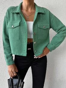 SHEIN Cottnline Quý cô Tất cả In Mặt trước Túi có nắp Áo khoác - Màu xanh lá cây đậm - Xem 5