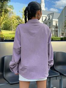 DAZY Camisa De Hombro Caído Para Mujeres Con Doble Bolsillo - Morado - Ver 5