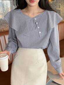 Dazy Star Camisa De Rayas Con Dobladillo Con Volantes - Azul - Ver 1