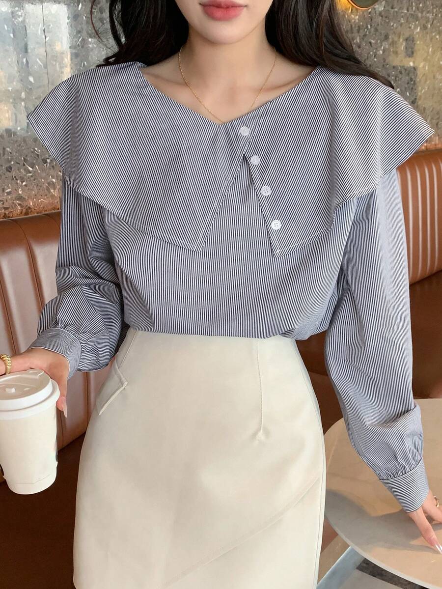 Dazy Star Camisa De Rayas Con Dobladillo Con Volantes - Azul - Ver 1