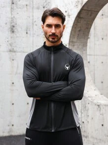 Street Sport 男士拉鍊前立領插肩袖運動夾克 - 黑色 - 查看 4